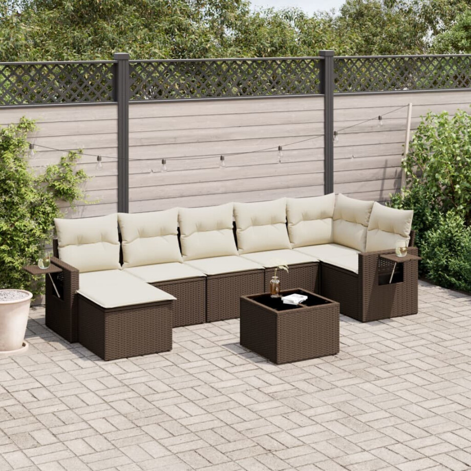 vidaXL 8-delige Loungeset met kussens poly rattan bruin vidaXL 8-delige Loungeset met kussens poly rattan bruin afbeelding 1