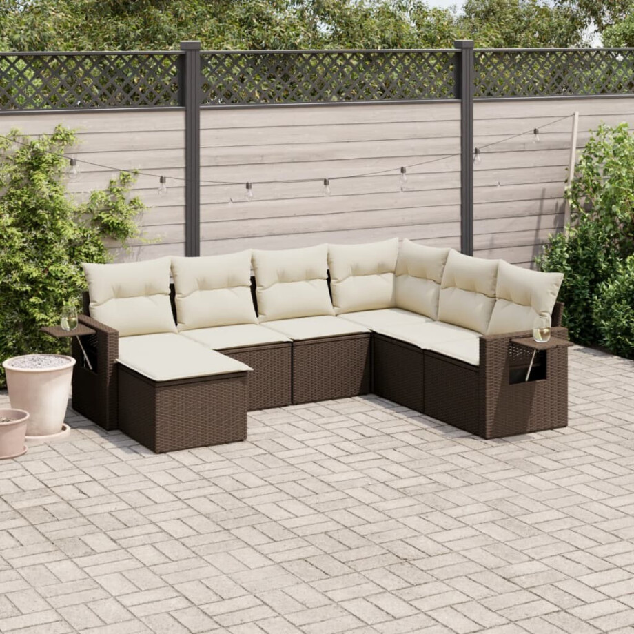 vidaXL 7-delige Loungeset met kussens poly rattan bruin afbeelding 1