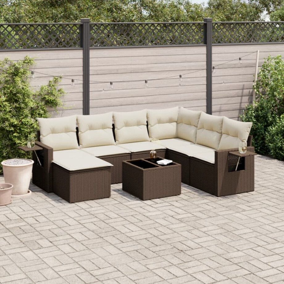 vidaXL 8-delige Loungeset met kussens poly rattan bruin afbeelding 1
