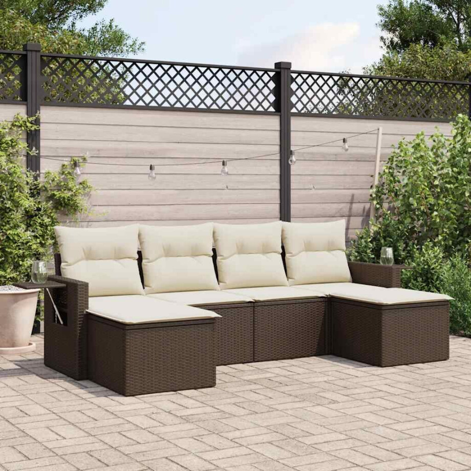 vidaXL 6-delige Loungeset met kussens poly rattan bruin afbeelding 1