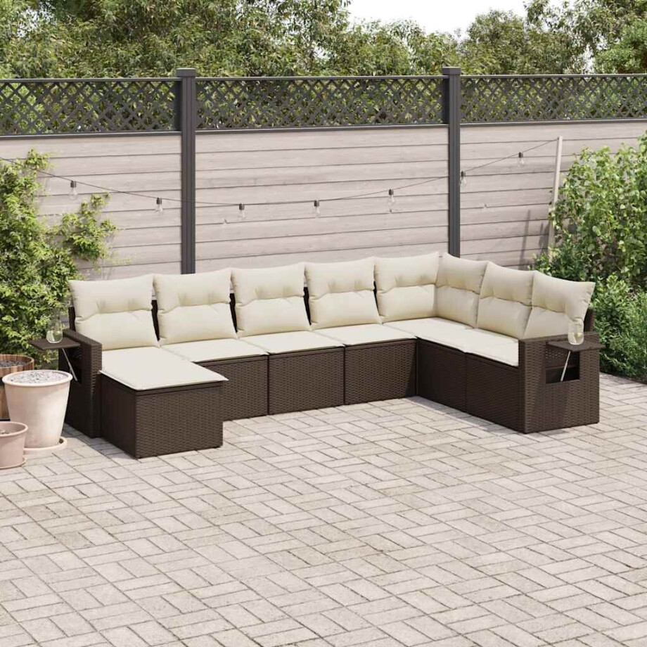 vidaXL 8-delige Loungeset met kussens poly rattan bruin afbeelding 1