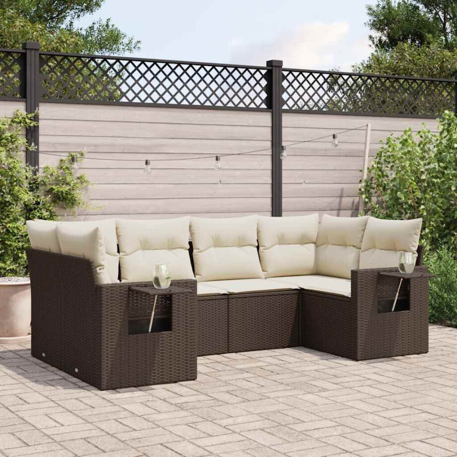 vidaXL 6-delige Loungeset met kussens poly rattan bruin vidaXL 6-delige Loungeset met kussens poly rattan bruin afbeelding 1