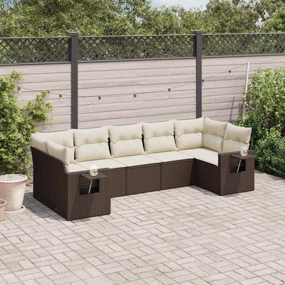 vidaXL 7-delige Loungeset met kussens poly rattan bruin afbeelding 1