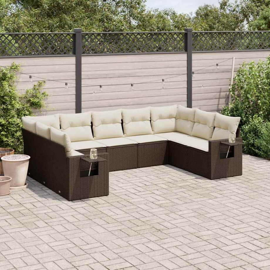 vidaXL 9-delige Loungeset met kussens poly rattan bruin afbeelding 1