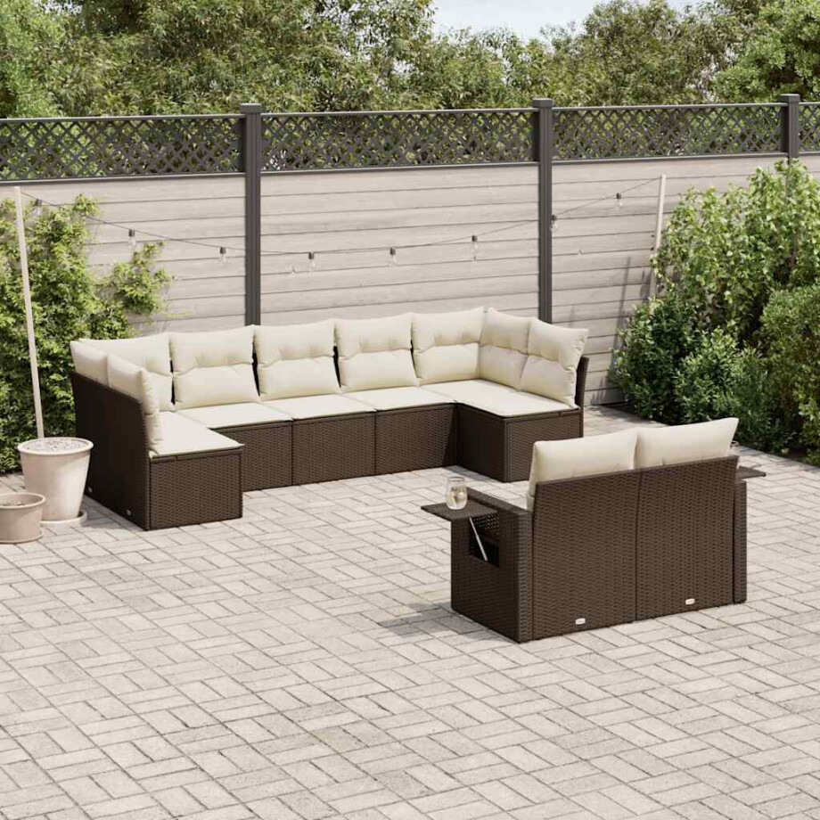 vidaXL 9-delige Loungeset met kussens poly rattan bruin afbeelding 1