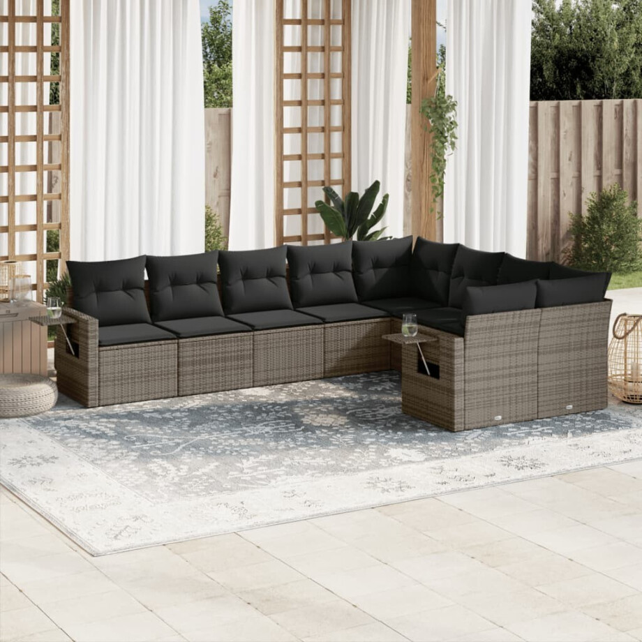 vidaXL 9-delige Loungeset met kussens poly rattan grijs afbeelding 1