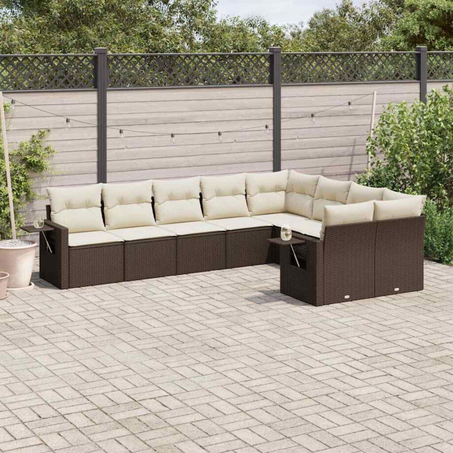 vidaXL 9-delige Loungeset met kussens poly rattan bruin afbeelding 1