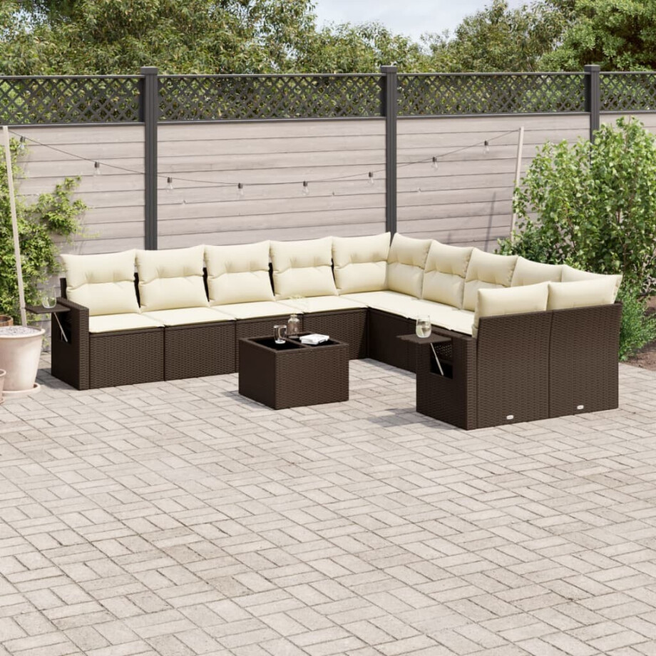 vidaXL 11-delige Loungeset met kussens poly rattan bruin vidaXL 11-delige Loungeset met kussens poly rattan bruin afbeelding 1