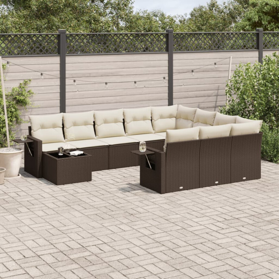 vidaXL 11-delige Loungeset met kussens poly rattan bruin afbeelding 1