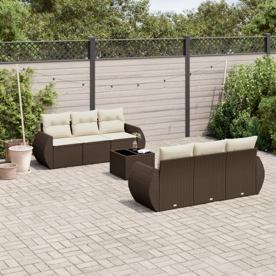 vidaXL 7-delige Loungeset met kussens poly rattan bruin afbeelding 1