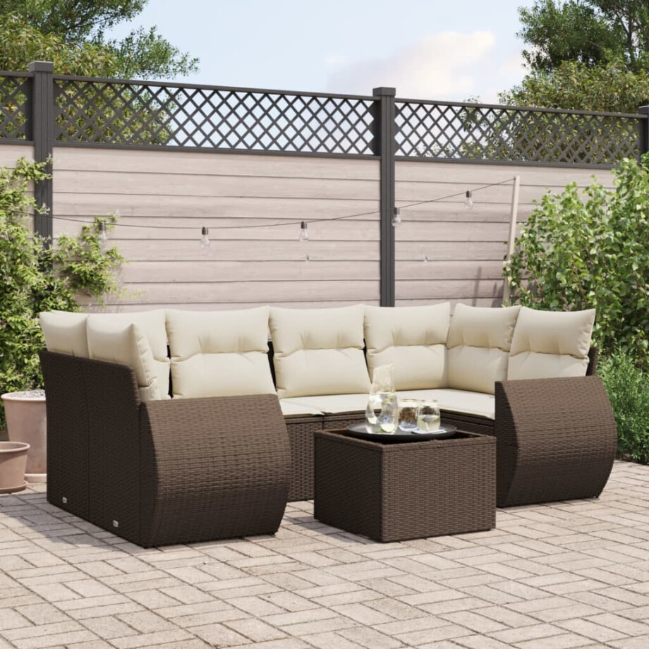 vidaXL 7-delige Loungeset met kussens poly rattan bruin afbeelding 1