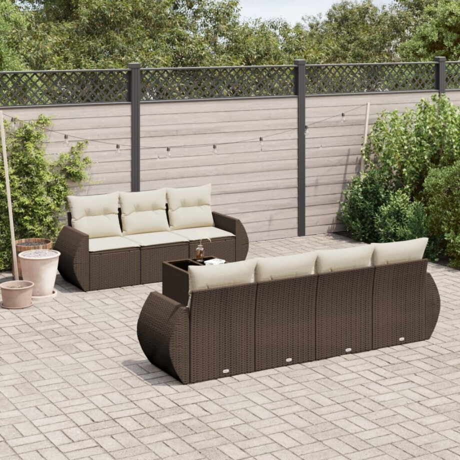 vidaXL 8-delige Loungeset met kussens poly rattan bruin afbeelding 1