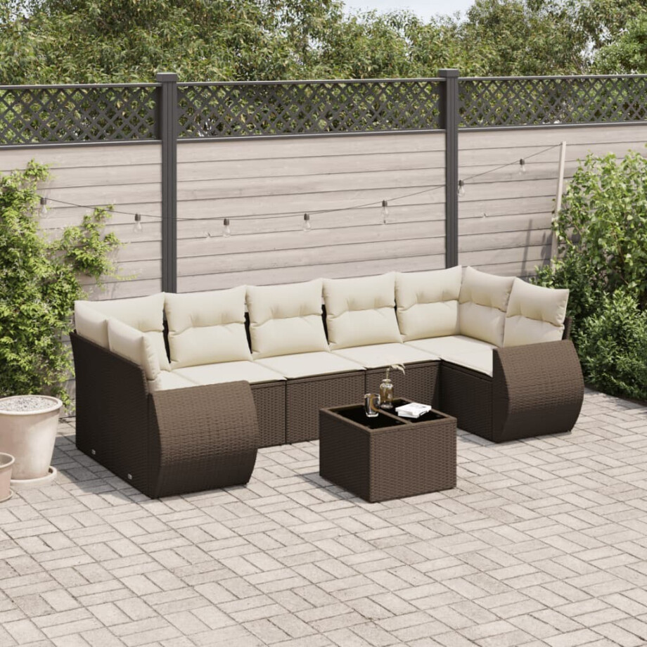 vidaXL 8-delige Loungeset met kussens poly rattan bruin afbeelding 1
