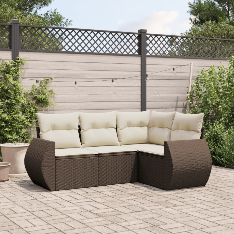 vidaXL 4-delige Loungeset met kussens poly rattan bruin afbeelding 1