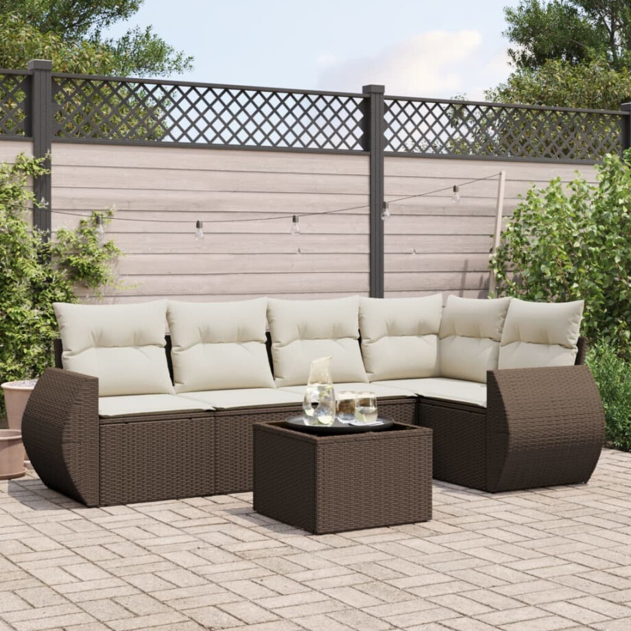 vidaXL 6-delige Loungeset met kussens poly rattan bruin vidaXL 6-delige Loungeset met kussens poly rattan bruin afbeelding 1
