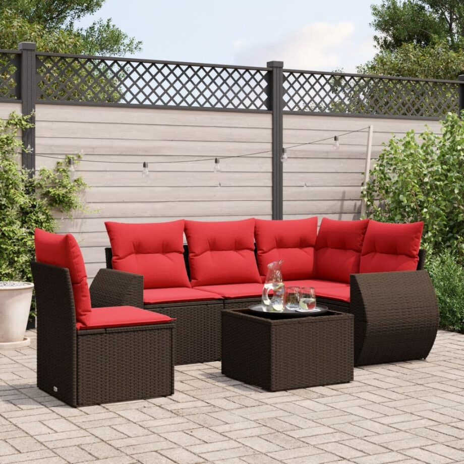 vidaXL 6-delige tuinbankset met kussens, bruin polyrotan vidaXL 6-delige tuinbankset met kussens, bruin polyrotan afbeelding 1