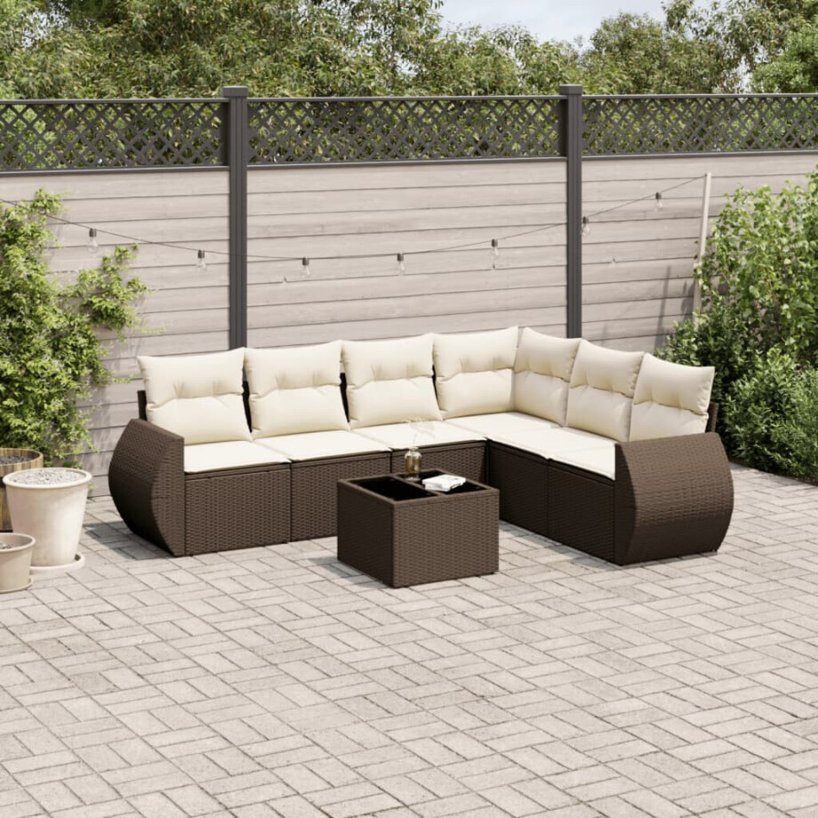 vidaXL 7-delige Loungeset met kussens poly rattan bruin afbeelding 1