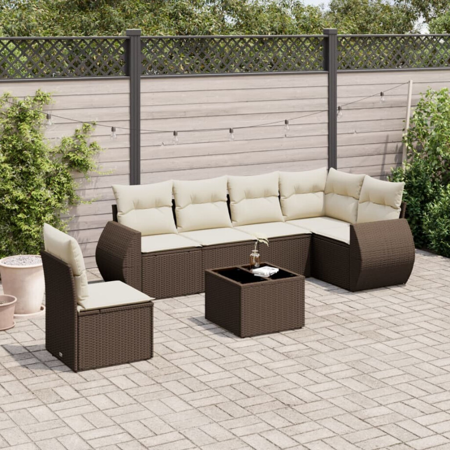 vidaXL 7-delige Loungeset met kussens poly rattan bruin afbeelding 1