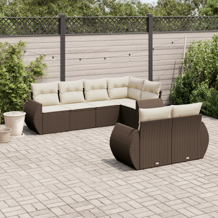 vidaXL 7-delige Loungeset met kussens poly rattan bruin afbeelding 1