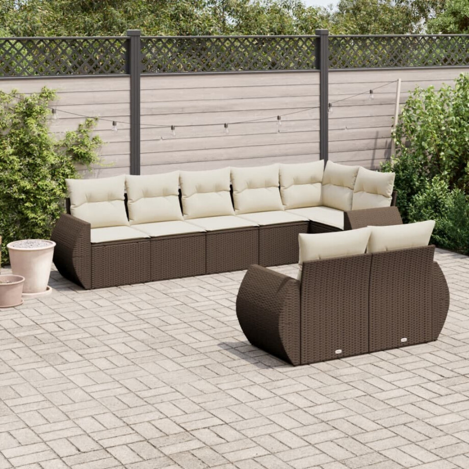 vidaXL 8-delige Loungeset met kussens poly rattan bruin afbeelding 1