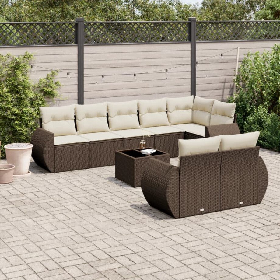vidaXL 9-delige Loungeset met kussens poly rattan bruin afbeelding 1