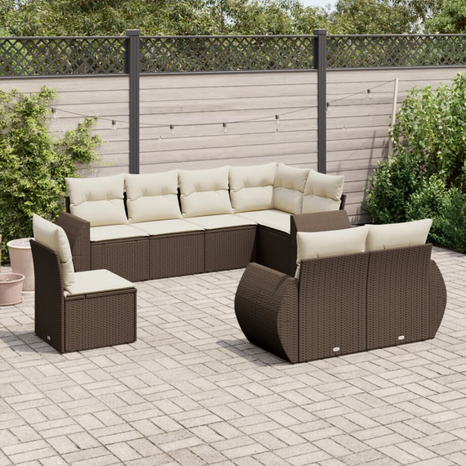 vidaXL 8-delige Loungeset met kussens poly rattan bruin afbeelding 1