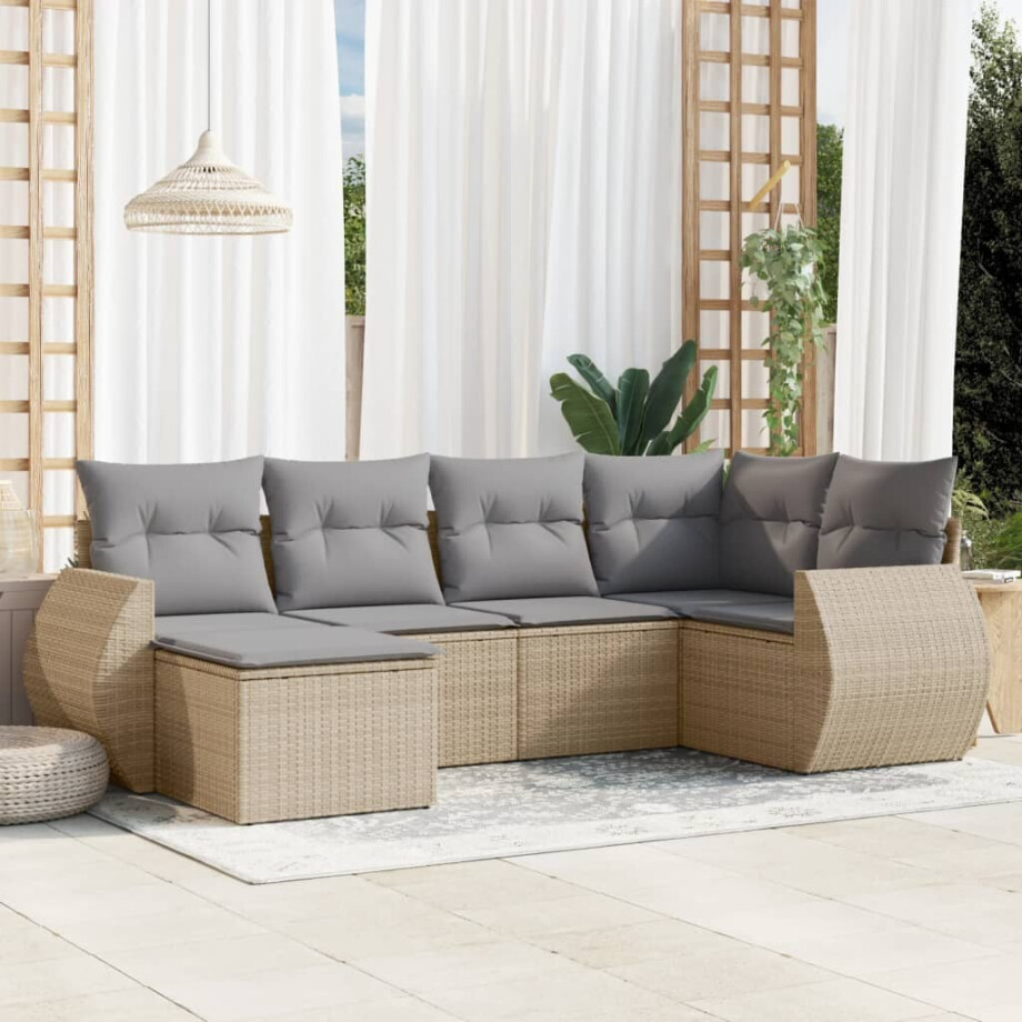vidaXL 6-delige Loungeset met kussens poly rattan beige vidaXL 6-delige Loungeset met kussens poly rattan beige afbeelding 1