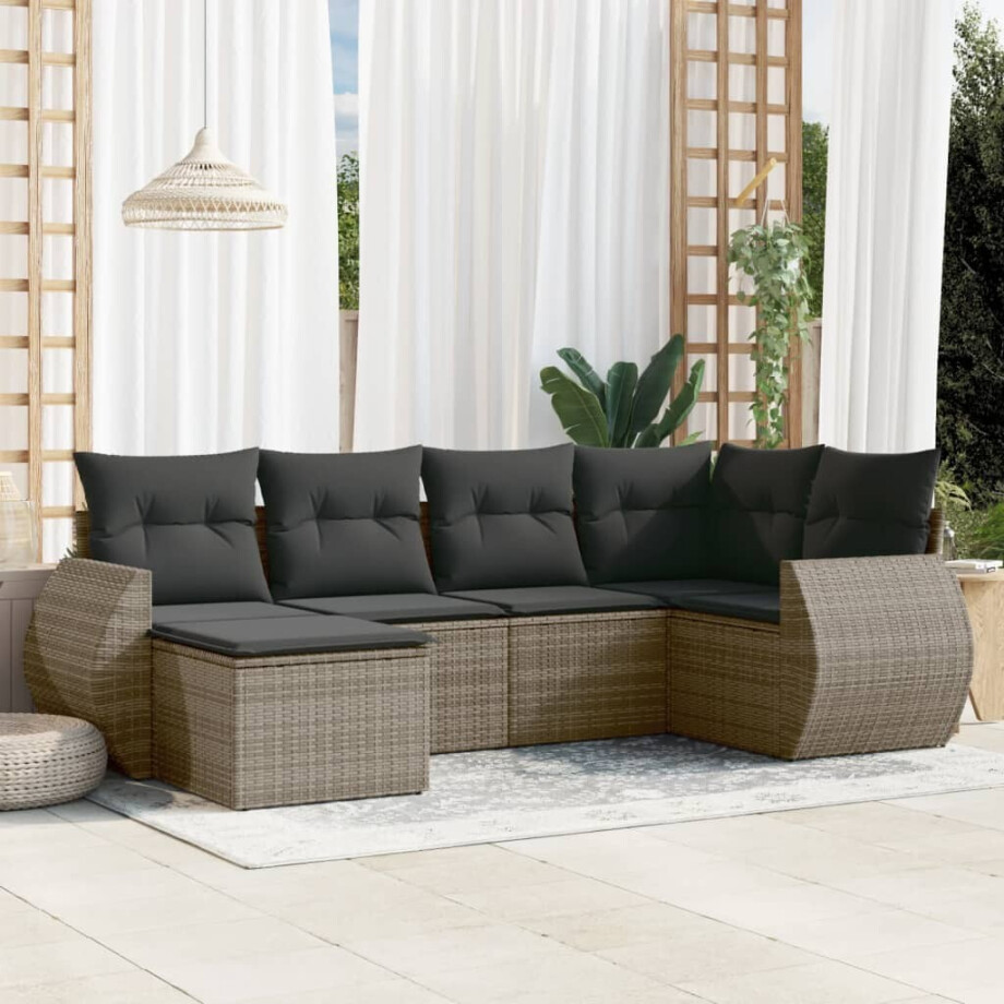 vidaXL 6-delige Loungeset met kussens poly rattan grijs vidaXL 6-delige Loungeset met kussens poly rattan grijs afbeelding 1
