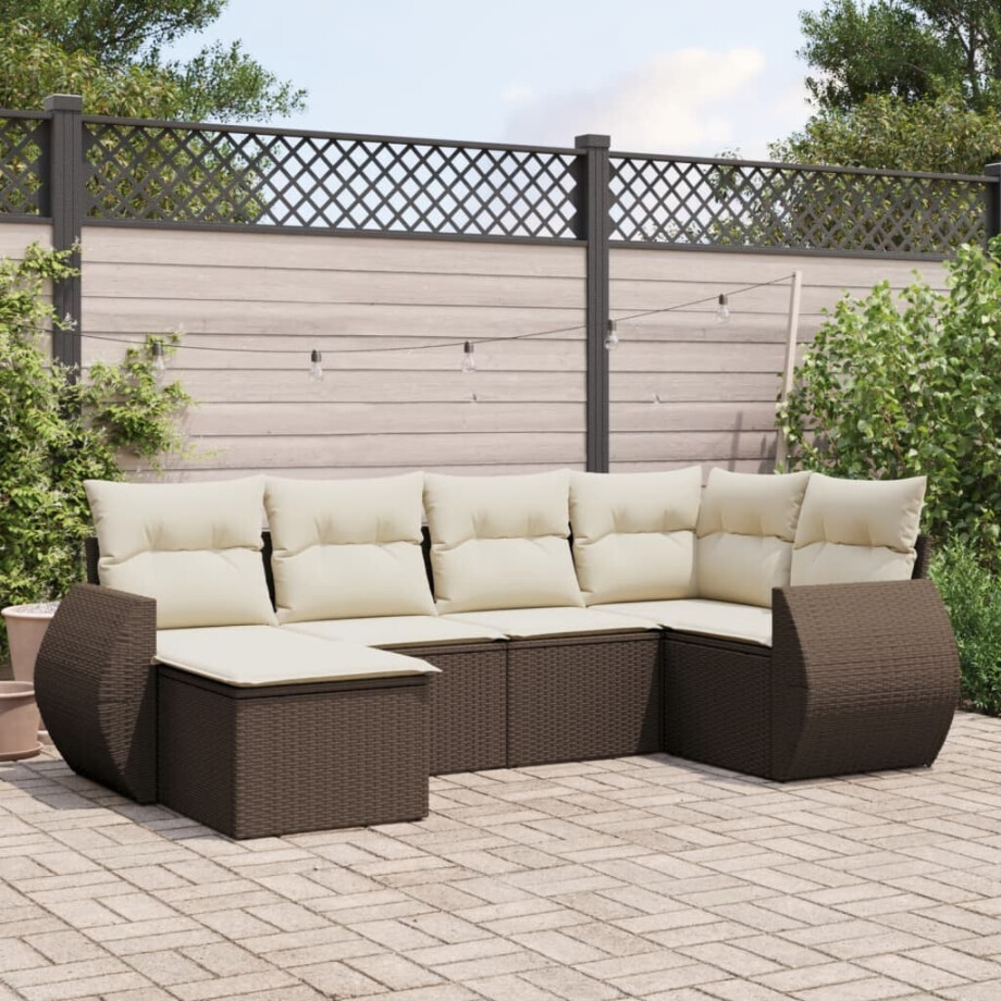 vidaXL 6-delige Loungeset met kussens poly rattan bruin vidaXL 6-delige Loungeset met kussens poly rattan bruin afbeelding 1
