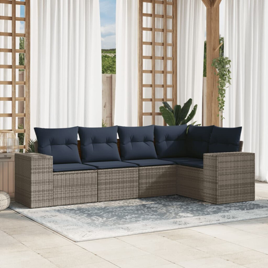 vidaXL 5-delige tuinbankset met kussens, grijs polyrotan afbeelding 1