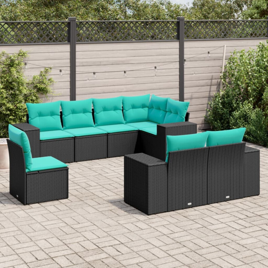 vidaXL 8-delige tuinbankset met kussens, zwart polyrotan vidaXL 8-delige tuinbankset met kussens, zwart polyrotan afbeelding 1