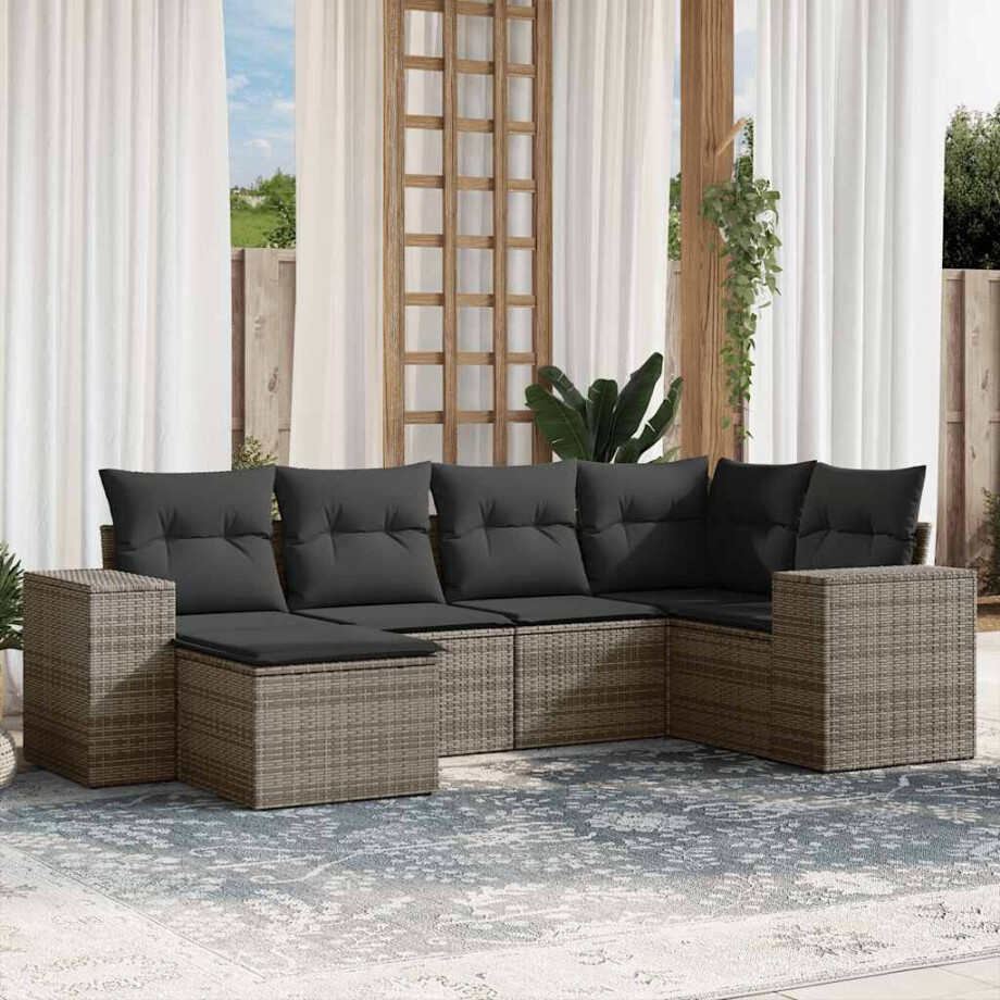 vidaXL 6-delige Loungeset met kussens poly rattan grijs vidaXL 6-delige Loungeset met kussens poly rattan grijs afbeelding 1