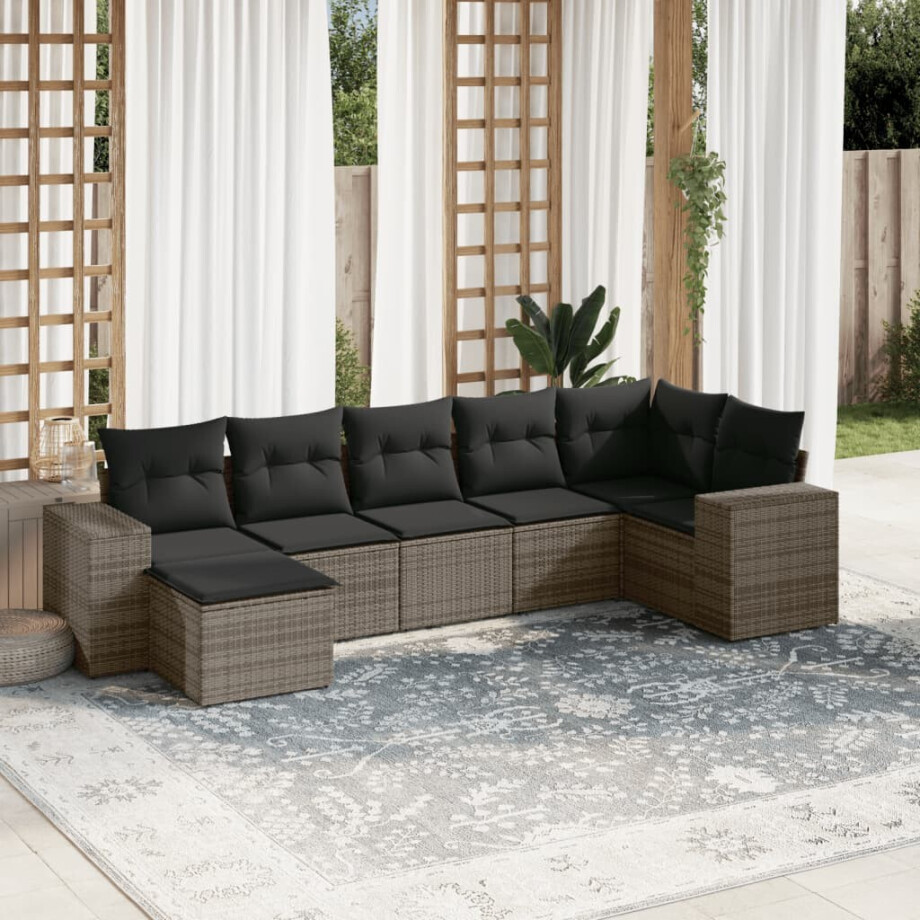 vidaXL 7-delige Loungeset met kussens poly rattan grijs afbeelding 1