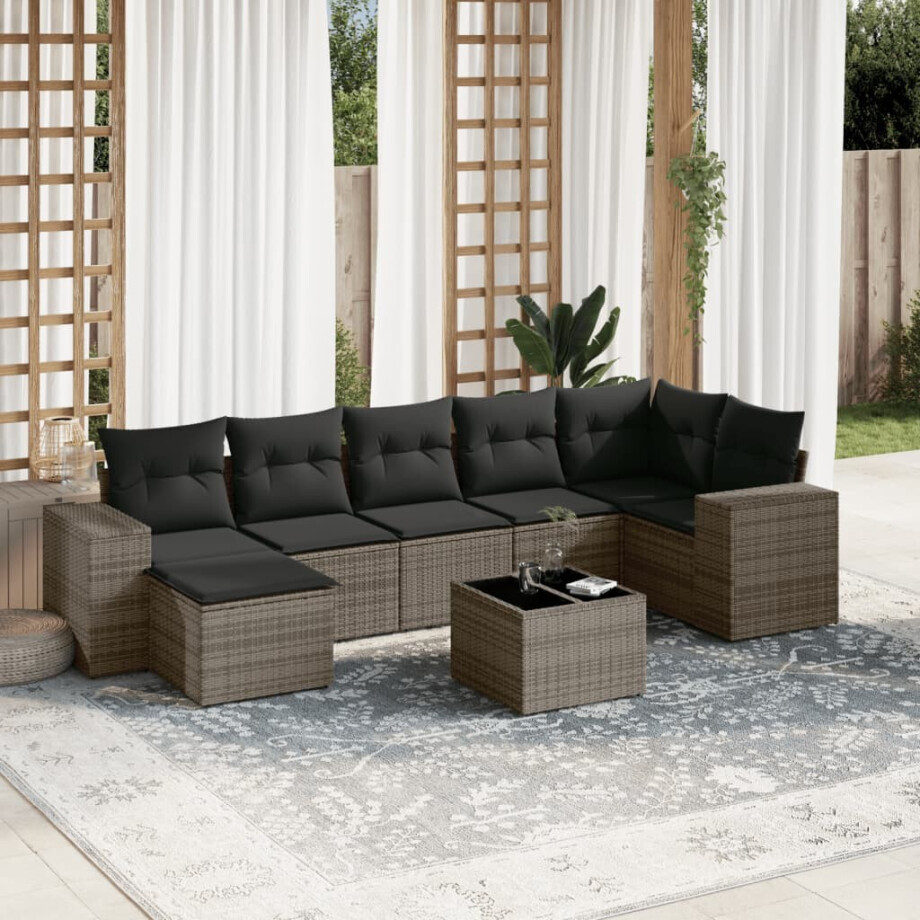 vidaXL 8-delige Loungeset met kussens poly rattan grijs afbeelding 1