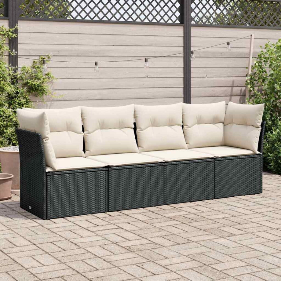 vidaXL 4-delige Loungeset met kussens poly rattan zwart afbeelding 1