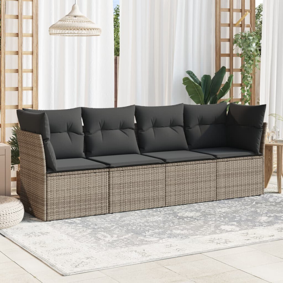 vidaXL 4-delige Loungeset met kussens poly rattan grijs afbeelding 1