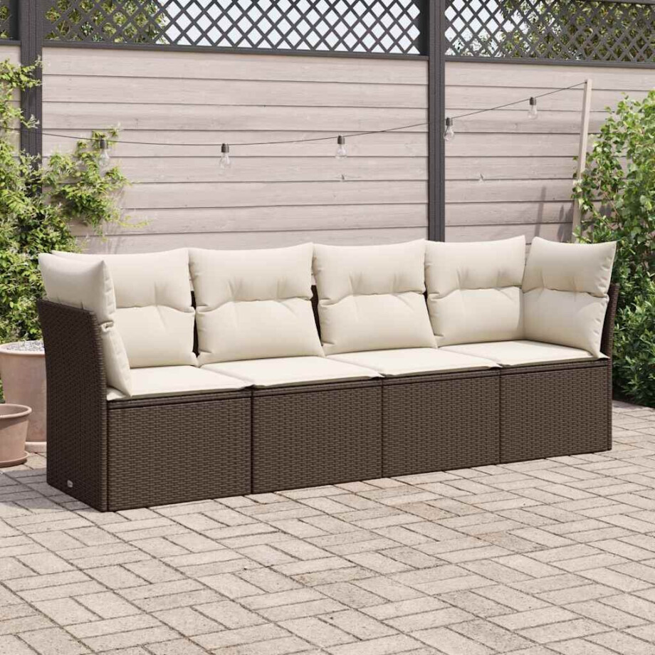 vidaXL 4-delige Loungeset met kussens poly rattan bruin afbeelding 1