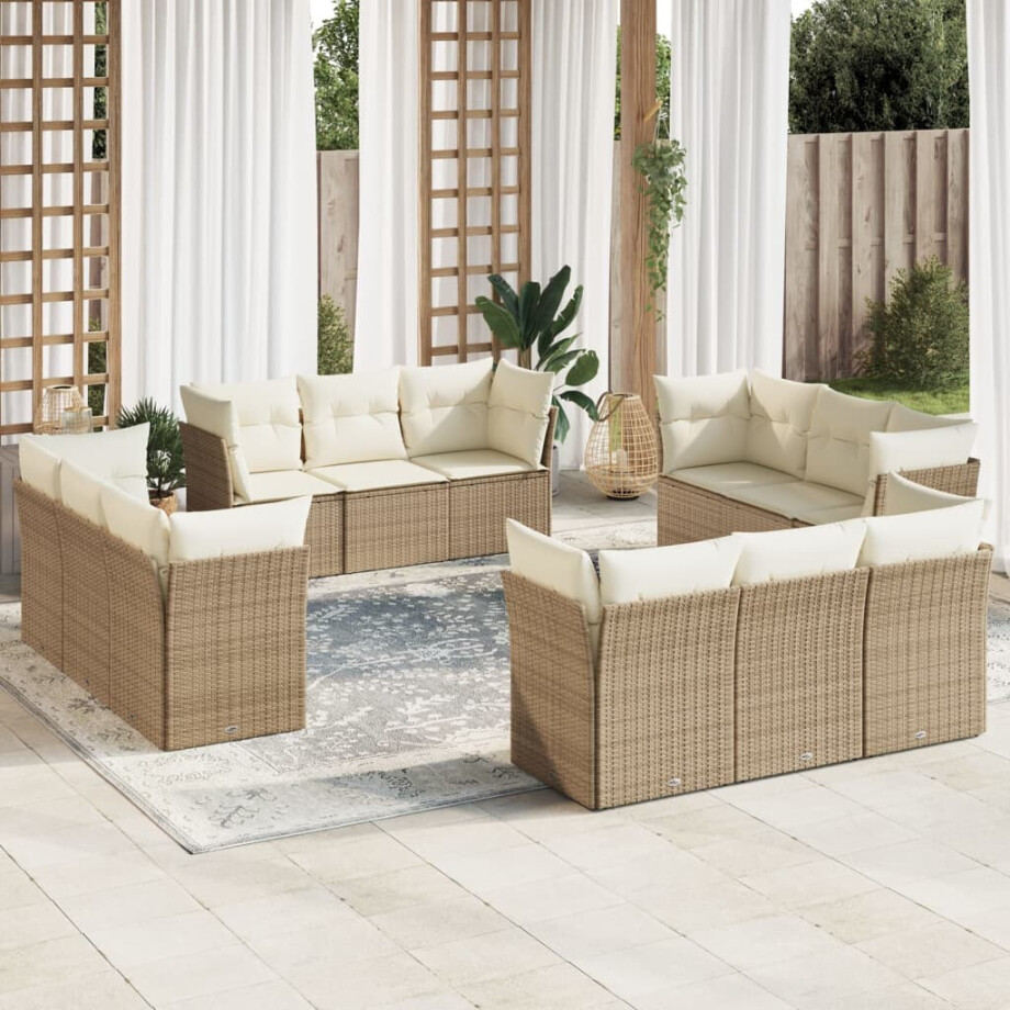 vidaXL 12-delige Loungeset met kussens poly rattan beige afbeelding 1