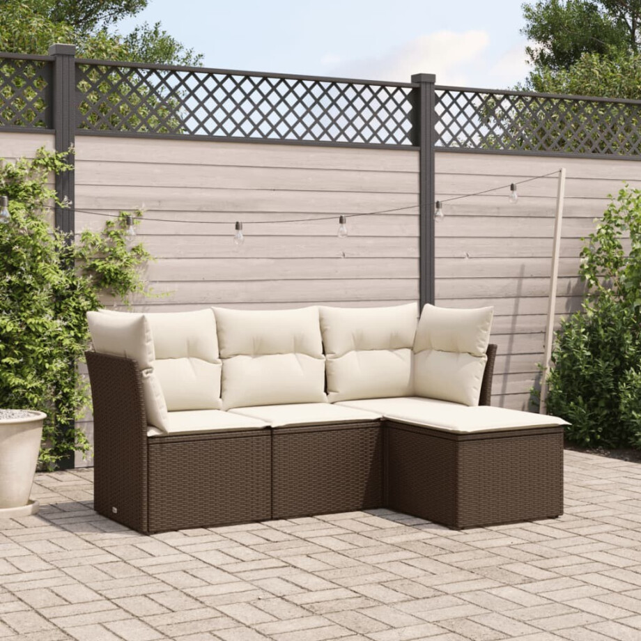 vidaXL 4-delige Loungeset met kussens poly rattan bruin afbeelding 1