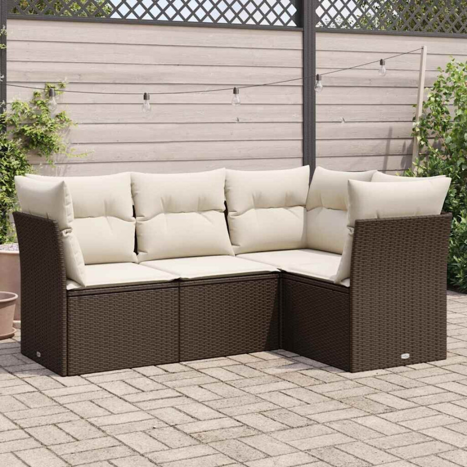 vidaXL 4-delige Loungeset met kussens poly rattan bruin afbeelding 1