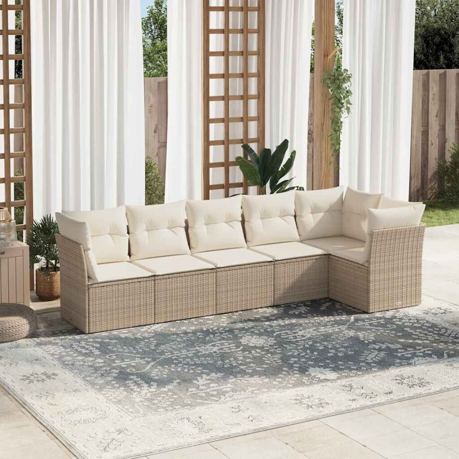 vidaXL 6-delige Loungeset met kussens poly rattan beige vidaXL 6-delige Loungeset met kussens poly rattan beige afbeelding 1