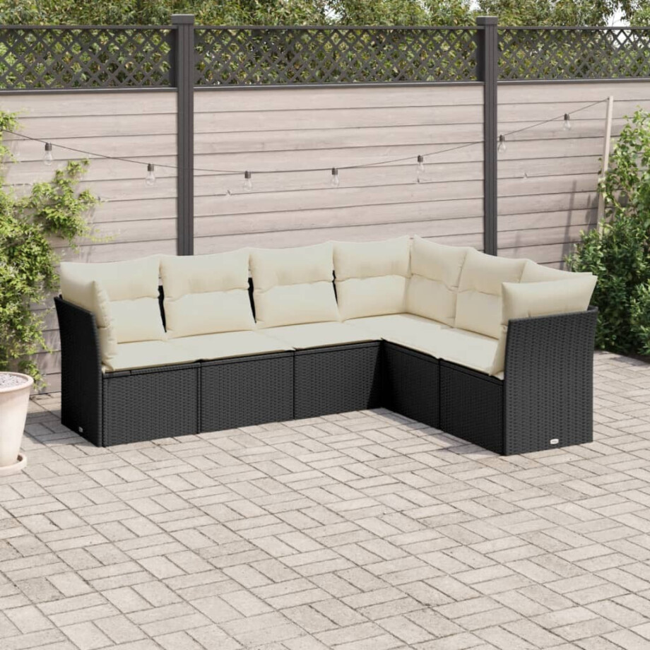 vidaXL 6-delige Loungeset met kussens poly rattan zwart afbeelding 1