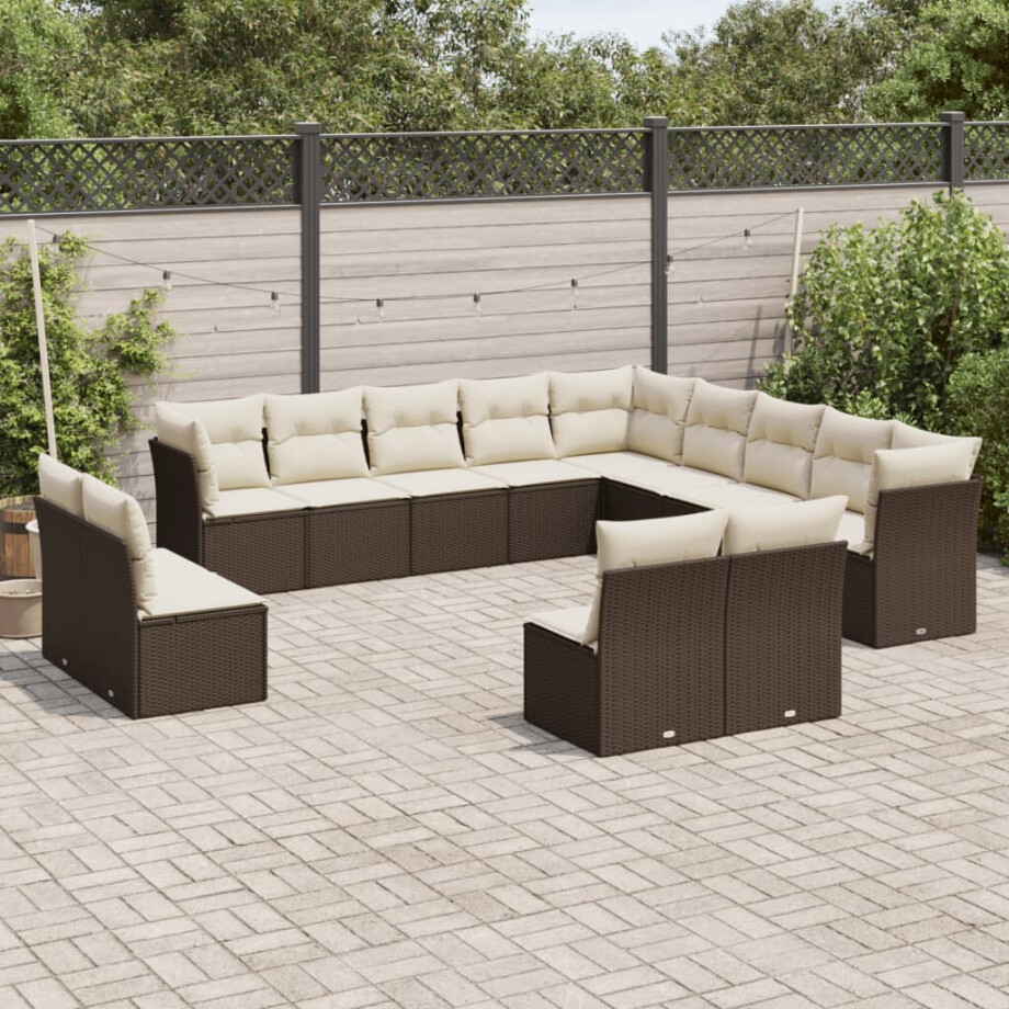 vidaXL 13-delige Loungeset met kussens poly rattan bruin afbeelding 1