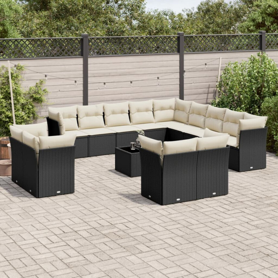 vidaXL 14-delige Loungeset met kussens poly rattan zwart afbeelding 1