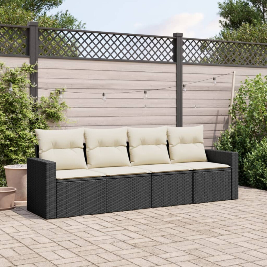 vidaXL 4-delige Loungeset met kussens poly rattan zwart afbeelding 1