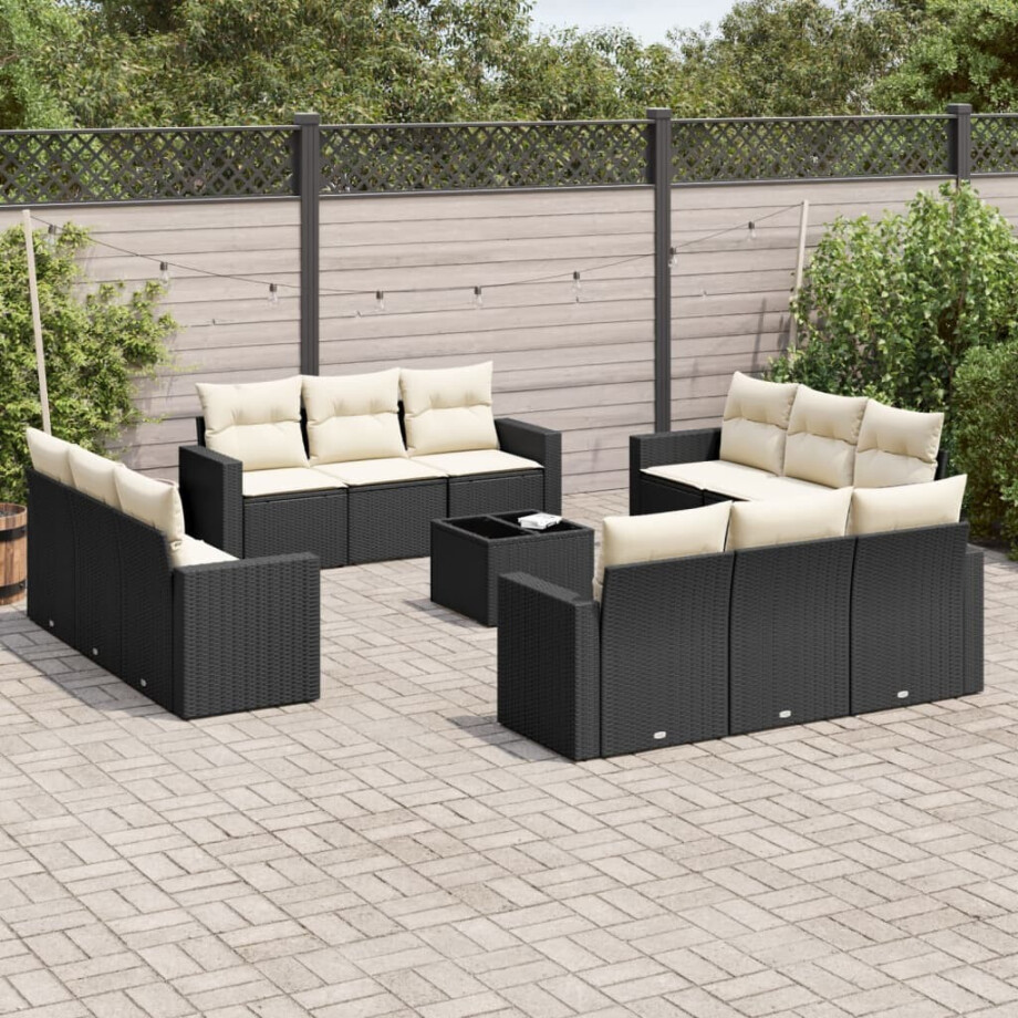 vidaXL 13-delige Loungeset met kussens poly rattan zwart afbeelding 1