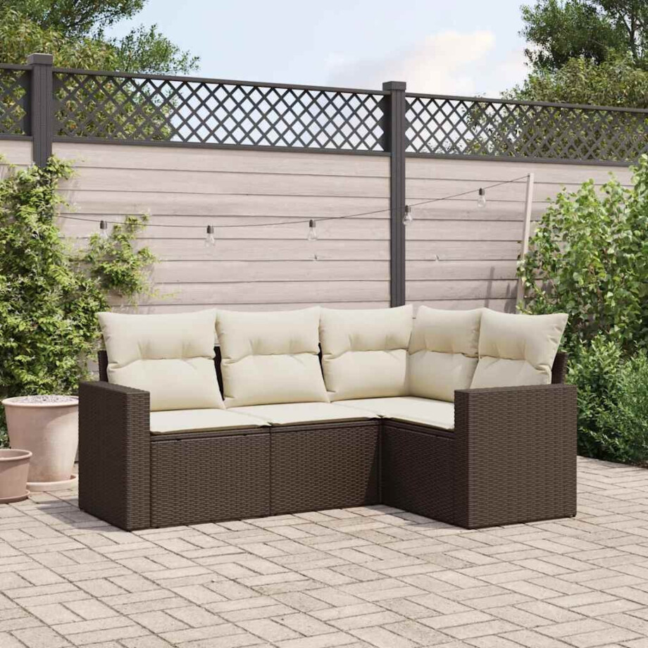 vidaXL 4-delige Loungeset met kussens poly rattan bruin afbeelding 1