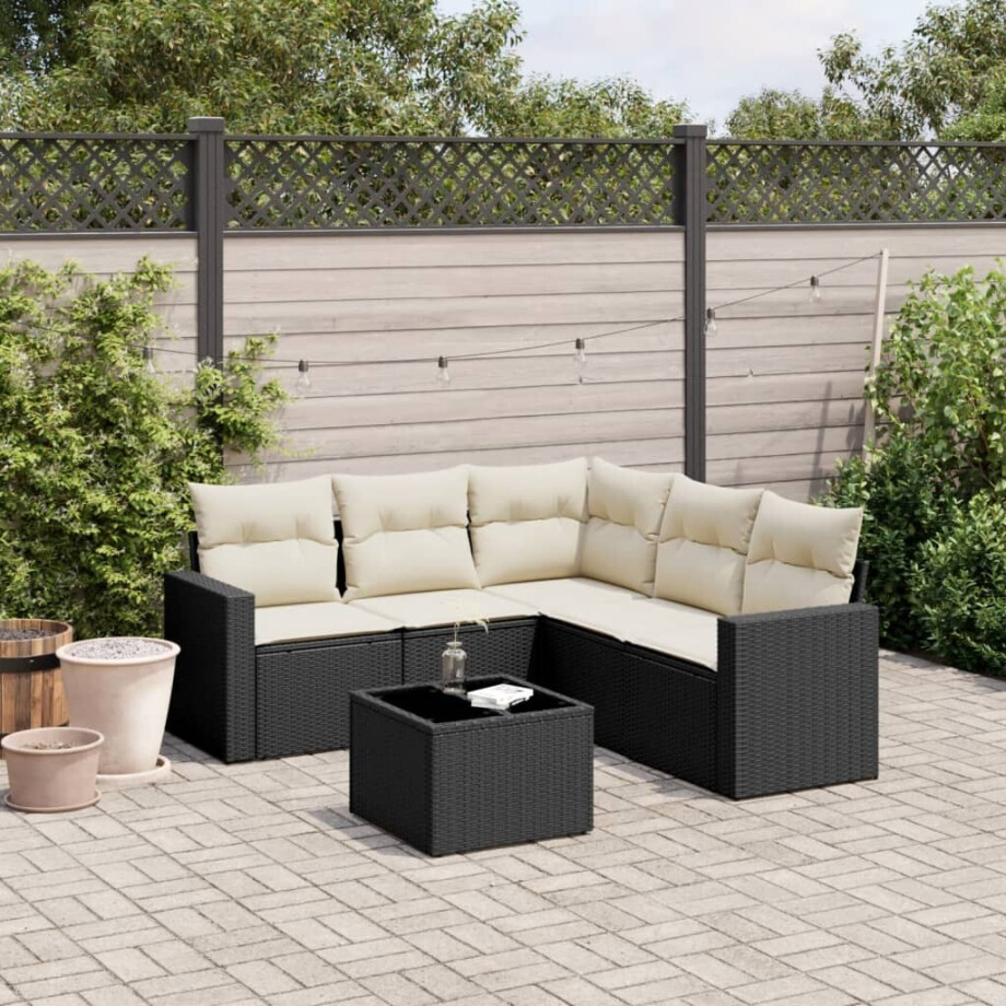 vidaXL 6-delige Loungeset met kussens poly rattan zwart afbeelding 1