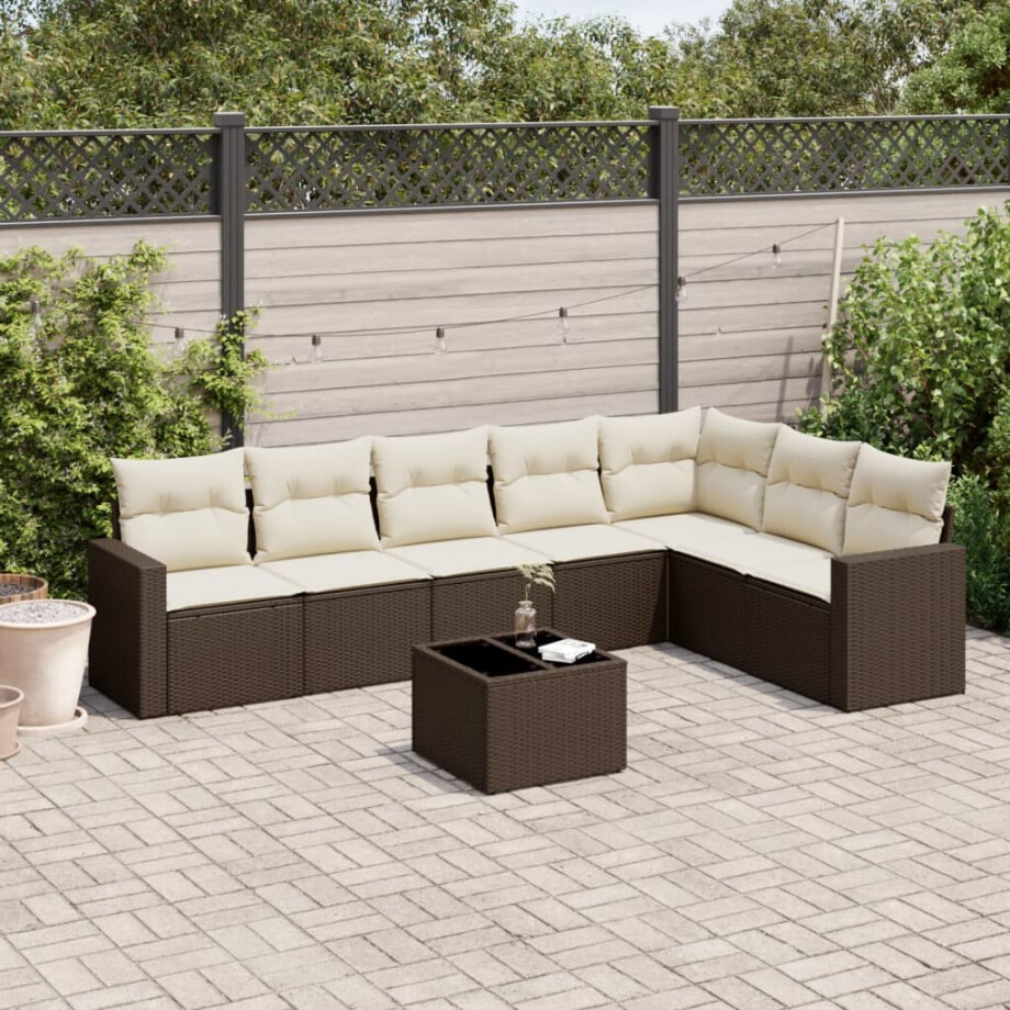 vidaXL 8-delige Loungeset met kussens poly rattan bruin afbeelding 1