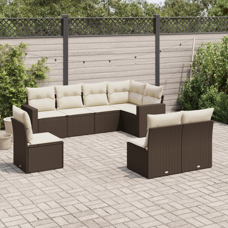 vidaXL 8-delige Loungeset met kussens poly rattan bruin afbeelding 1